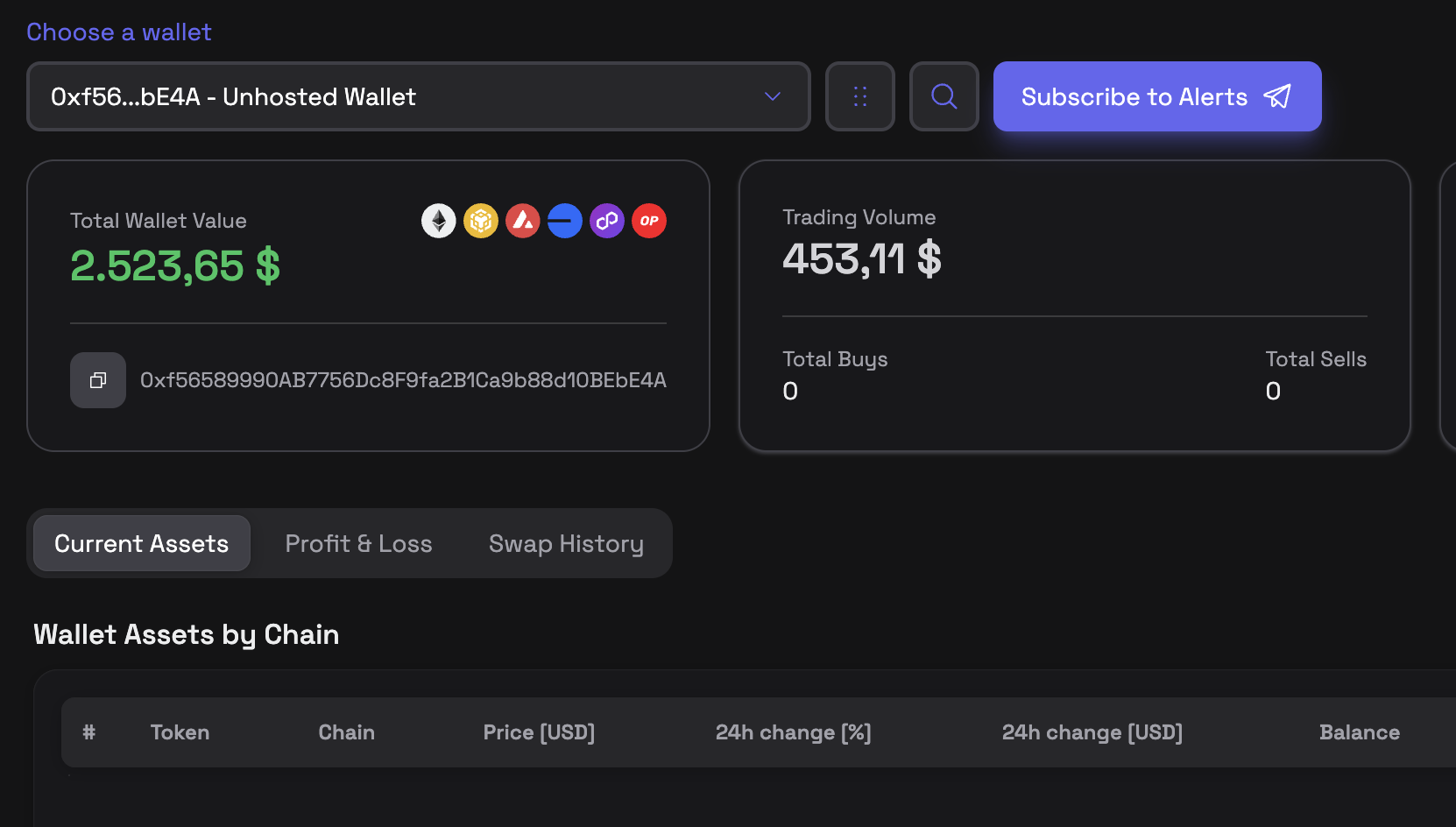Subscribe to Alerts button on wallet page