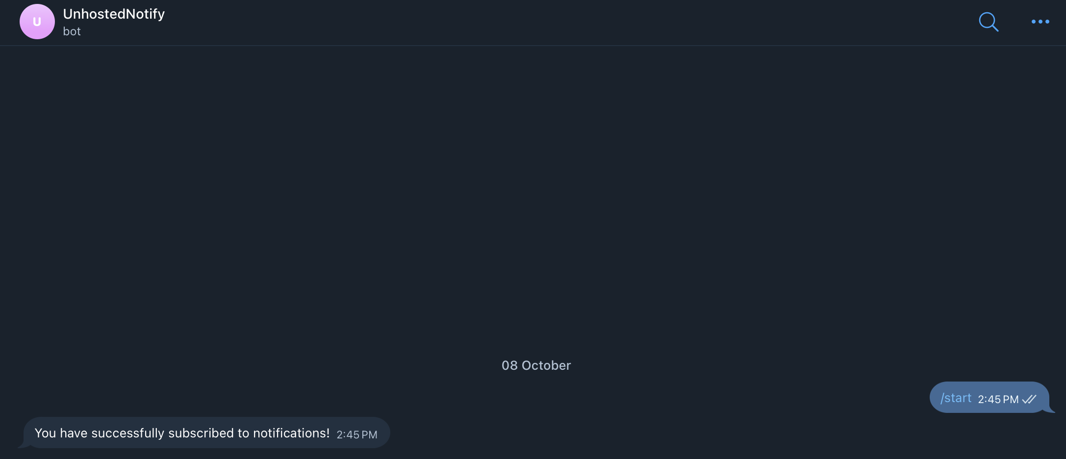 Starting the Unhosted bot in Telegram