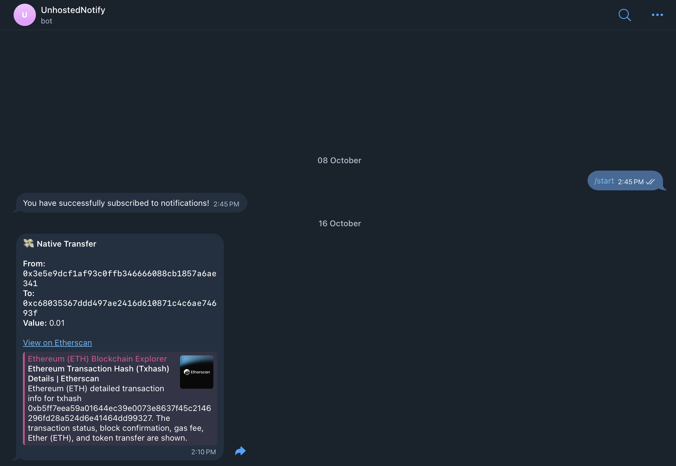 Example of alert notification in Telegram